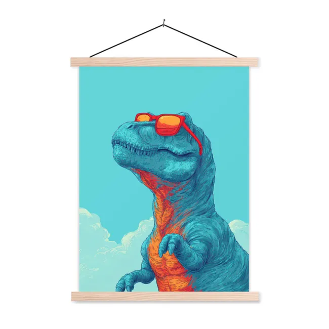 Hanging Poster - T-Rex - Blue - Clouds - Sunglasses