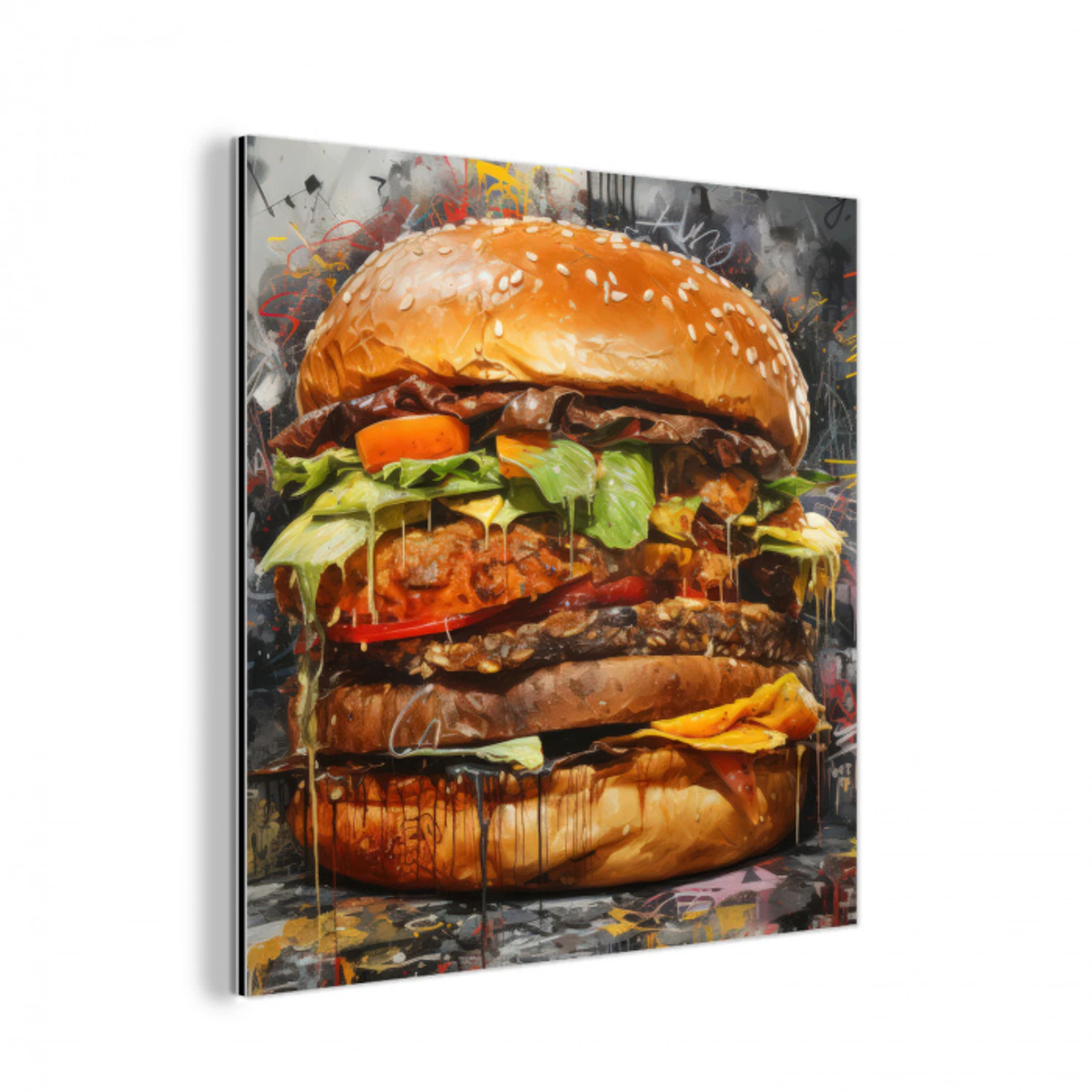 Burger - Eten - Kunst - Grijs - Graffiti aluminium wit klein -3d