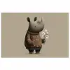 Neushoorn - Witte bloemen - Lief poster papier klein -3d