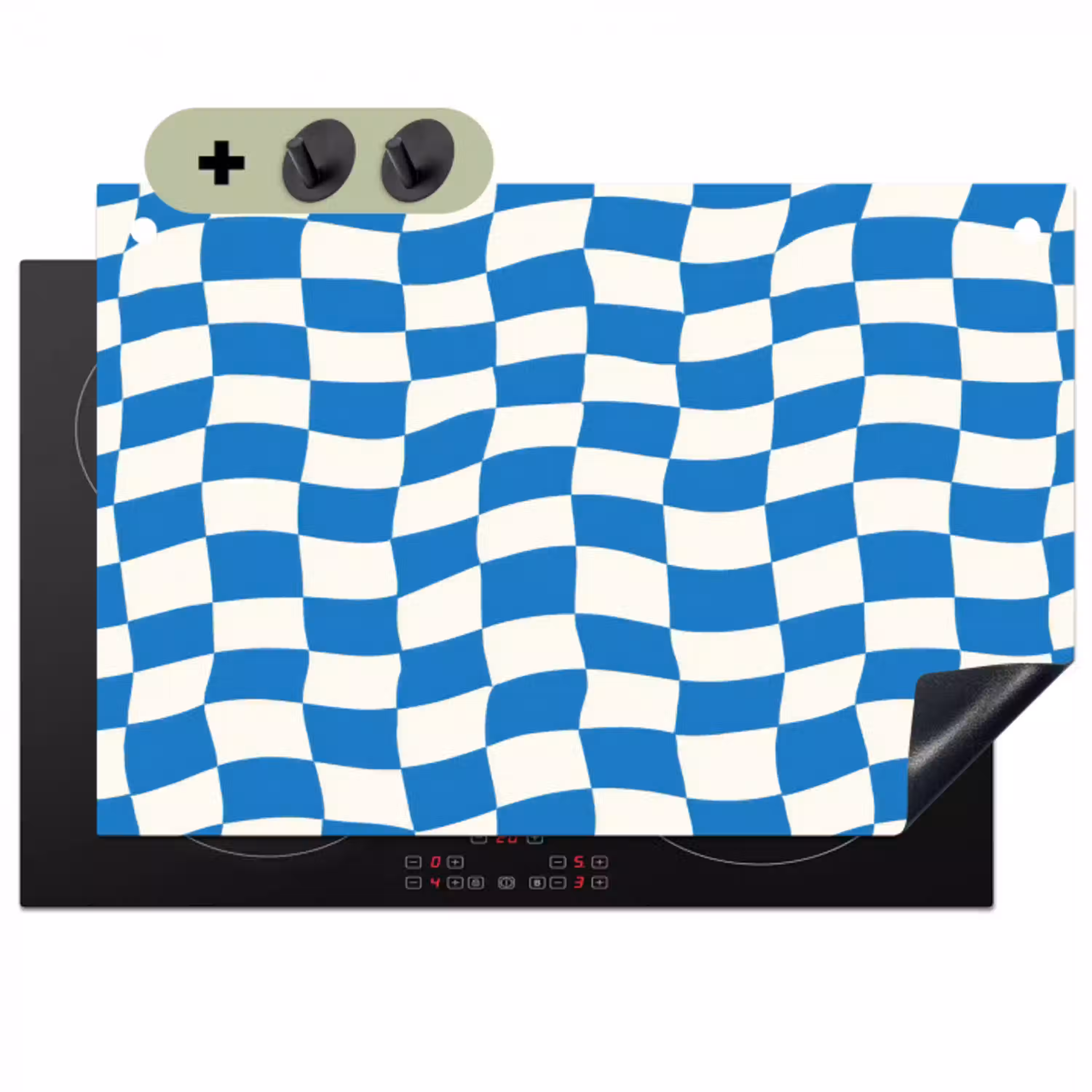 Golvend - Patroon - Blauw Inductie beschemer met haakjes klein 777 -3d