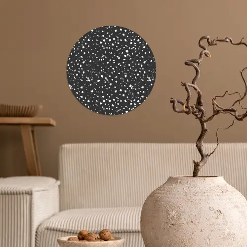Terrazzo -  Patroon - Zwart - Wit Wandcirkel behangsticker klein 186 -sfeer1