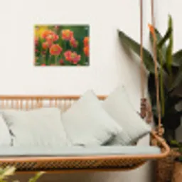 Bloemenveld - Zonnestralen - Oranje tuinposter los doek klein -sfeer7