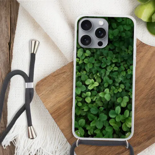 Groen - Bladeren - Kartel - Zonlicht Hoesje iPhone 16 Pro Max met koord klein -sfeer4