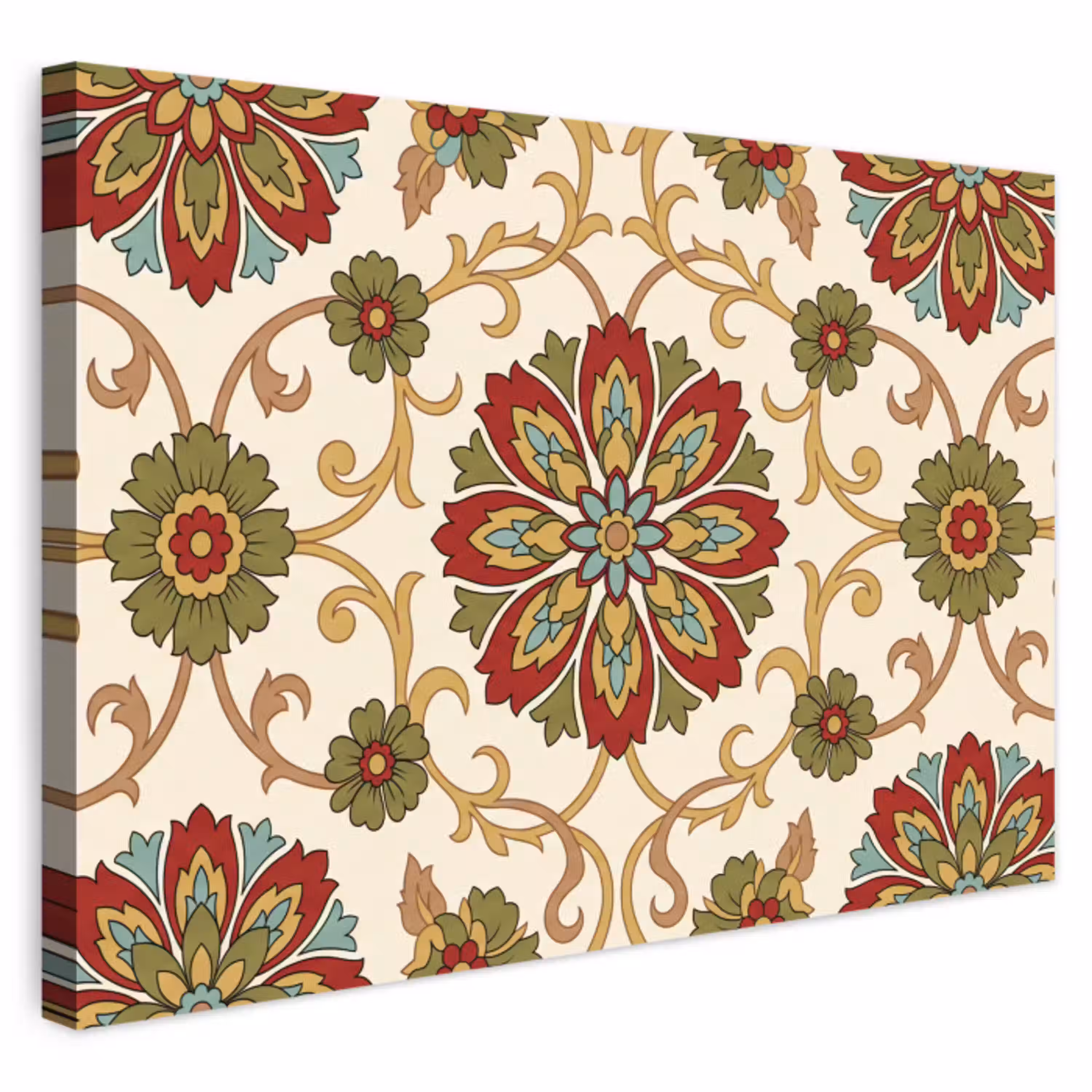 Patroon - Bloemen - Ornament - Klassiek - Kleurrijk Tuinposter op houten frame 2 cm dik klein -3d