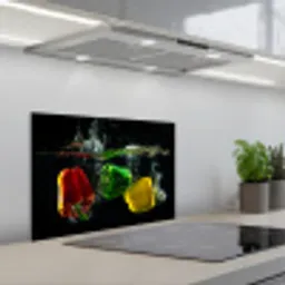 Paprika - Groente - Water - Zwart - Rood - Groen - Geel keuken achterwand spatscherm klein -3d_schuin