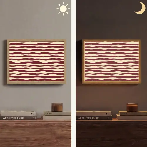 Golven - Rood - Patroon - Crème Light Box met batterij (Wandlamp) middel 907 -sfeer3