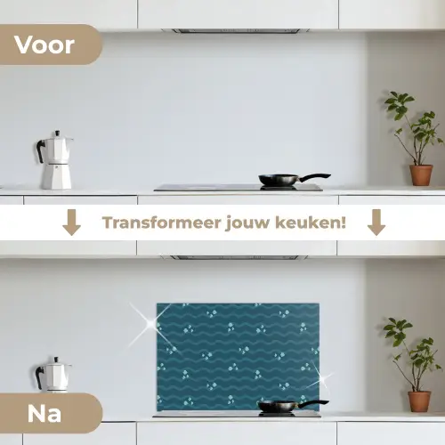 Zee - Donkerblauw - Golf - Vis keuken achterwand spatscherm klein 900 -voor_na_NL