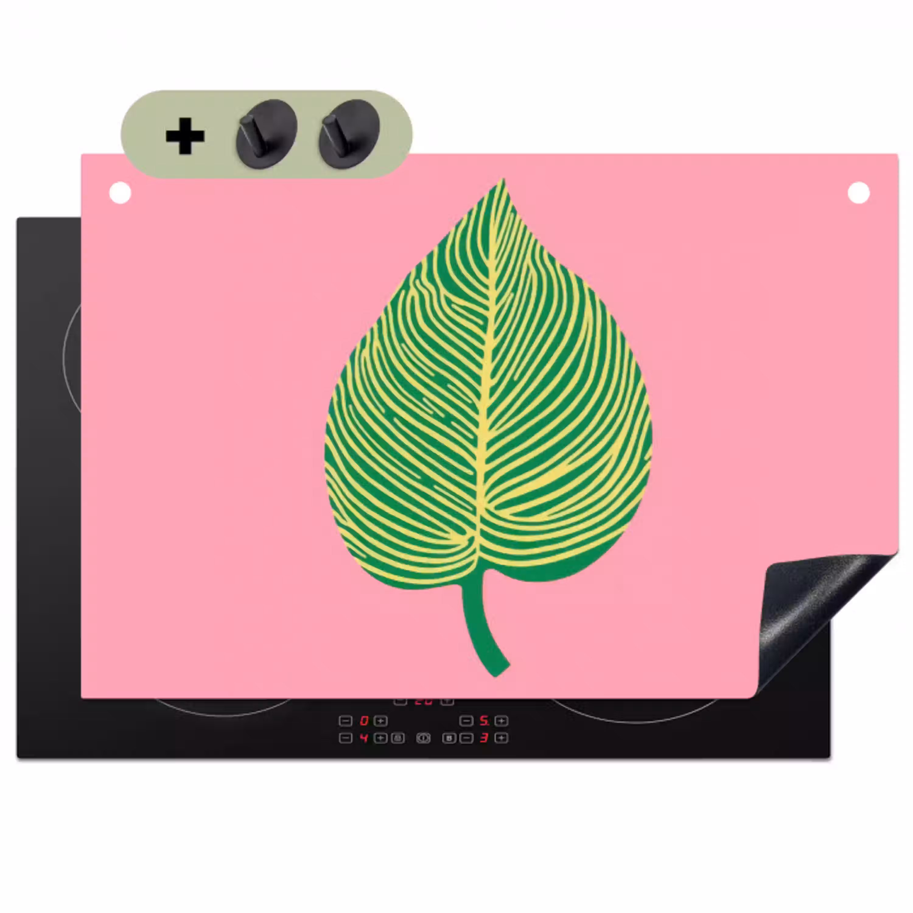 Illustratie - Blad - Minimalistisch - Groen Inductie beschemer met haakjes klein -3d
