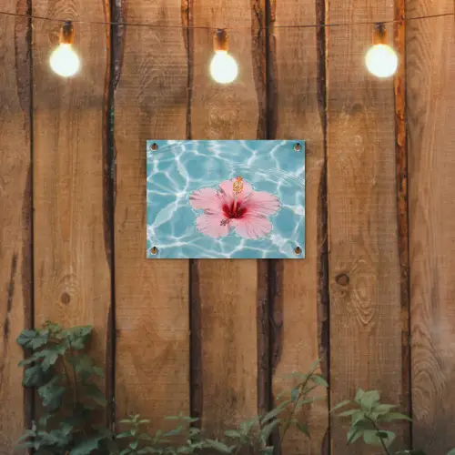 Hibiscus - Water - Roze tuinposter los doek klein -sfeer1