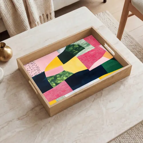 Abstract - Roze - Lappen - Vormen - Geel Dienblad Rechthoek middel -sfeer1