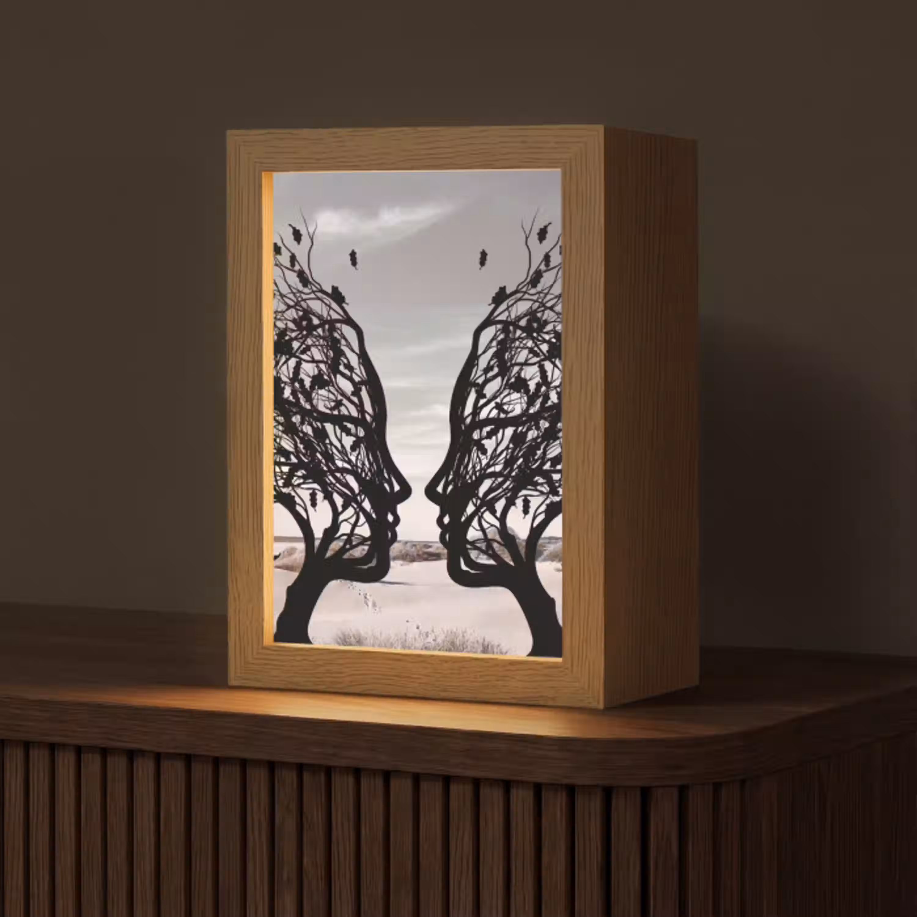 Bomen - Gezicht - Bladeren - Moderne kunst Light Box met kabel (Tafellamp) klein -z3d_website