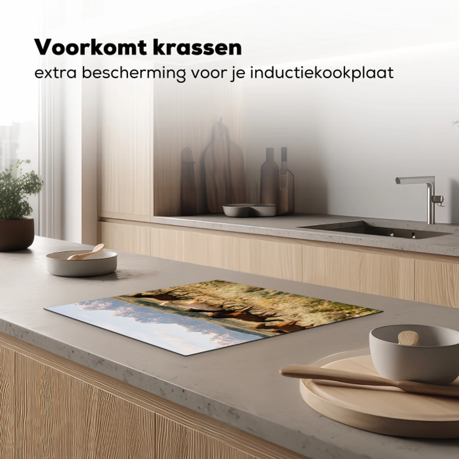 Paarden - Kudde - Bergen - Vrijheid - Wild Inductie beschermer vinyl 3mm middel -sfeer1