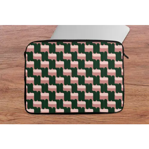 Vlechtpatroon - Groen - Roze - Geometrisch laptophoes neopreen klein 279 -tafel