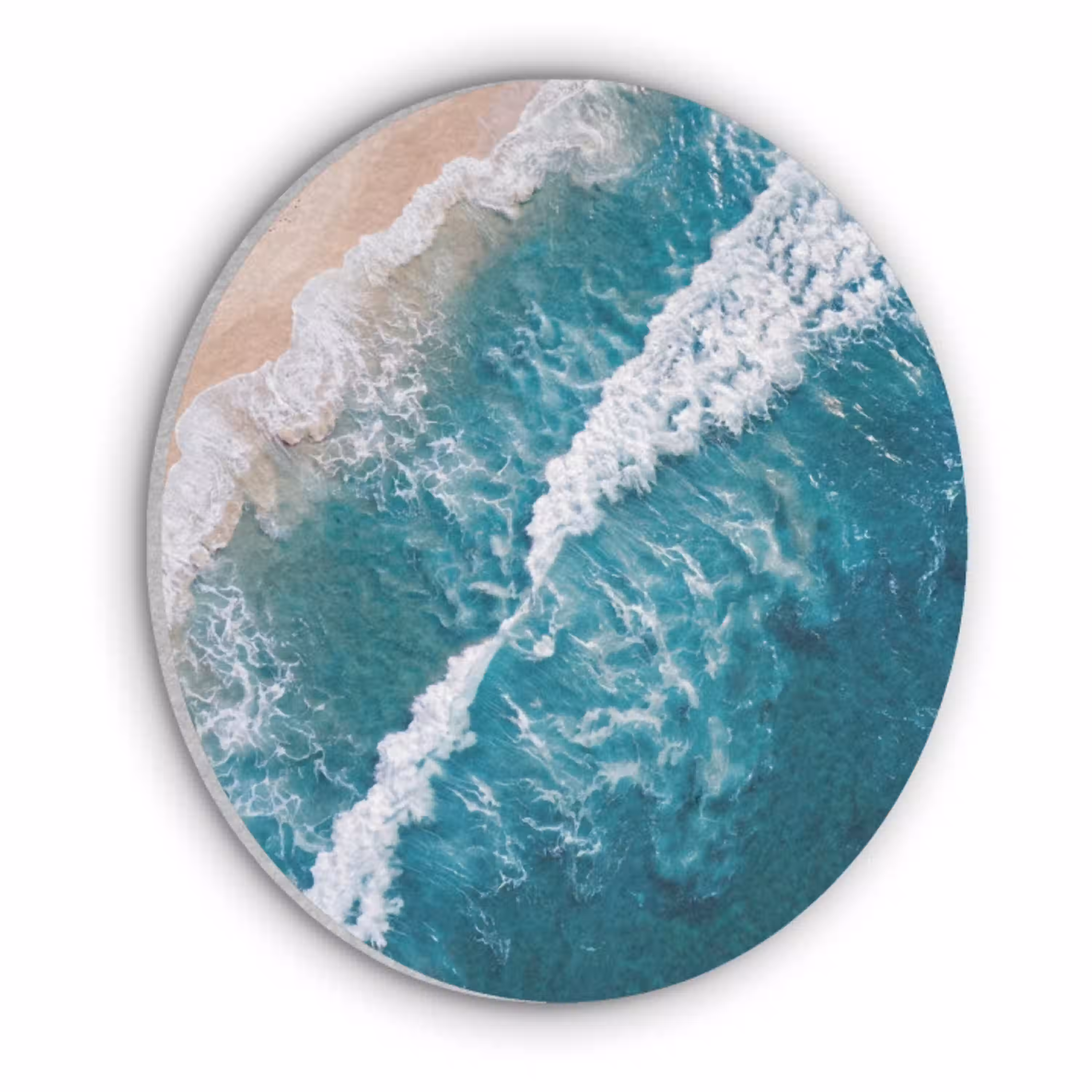 Zee - Strand - Golven - Natuur - Blauw Akoestische PET Vilt - Rond klein -3d