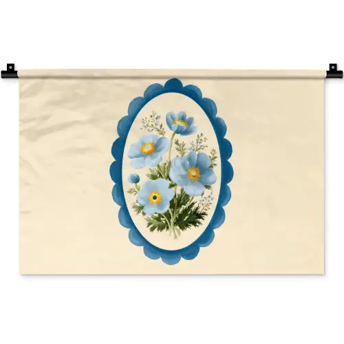 Lijst - Bloemen - Lichtblauw - Illustratie Wandkleed katoen klein -zz3d