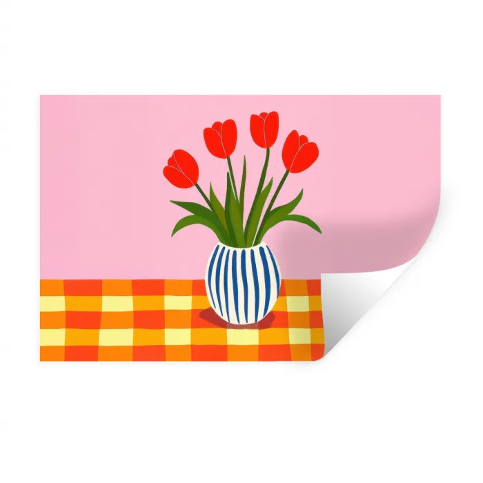 Tulpen - Roze - Vaas Muursticker klein -3d