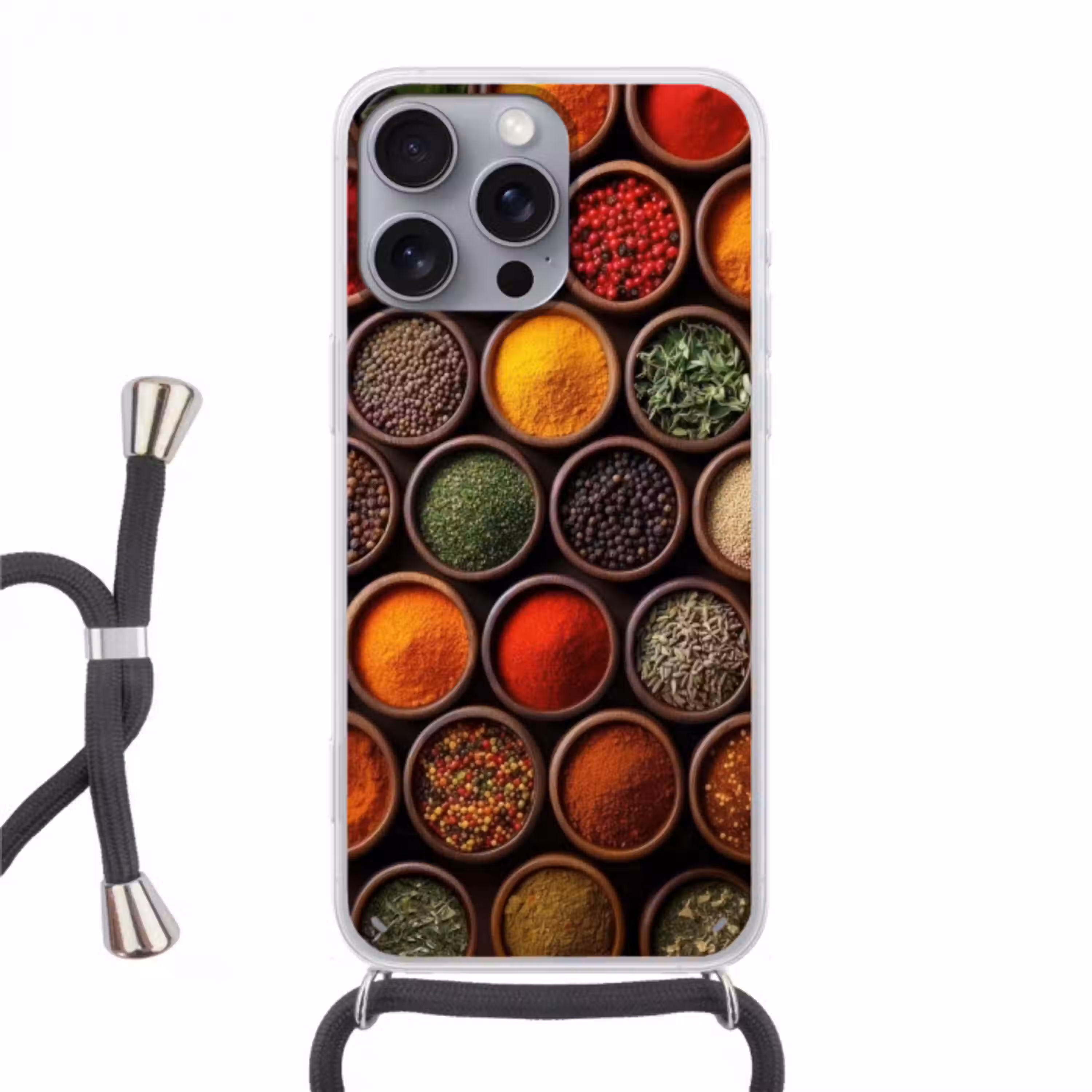 Bakjes - Hout - Kruiden - Kleurrijk Hoesje iPhone 16 Pro Max met koord klein -3d