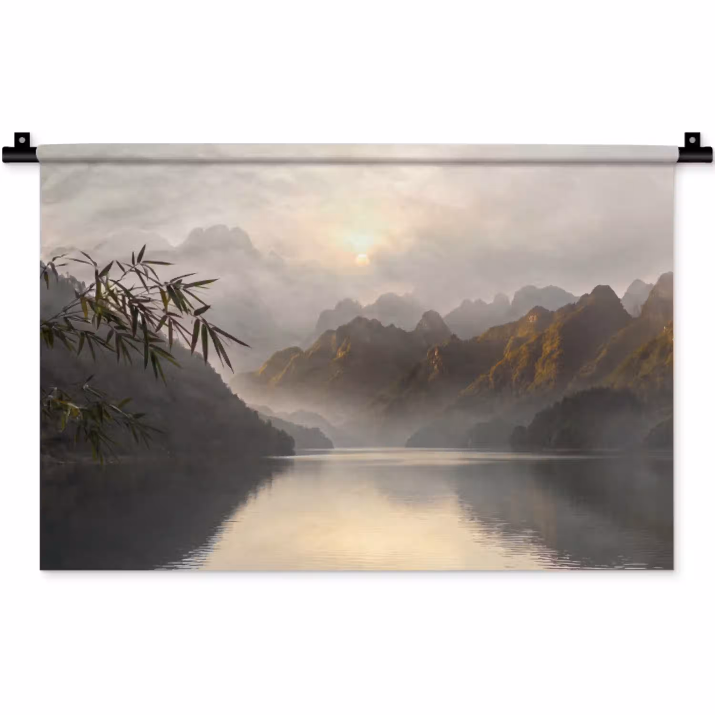 Bergen - Water - Mist - Natuur - Landschap Wandkleed katoen klein -zz3d