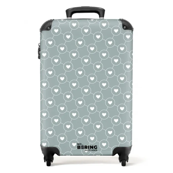 Grijsgroene achtergrond met witte hartjes NBS - Handbagage koffer - Kinderen Unisex middel -productfoto_recht