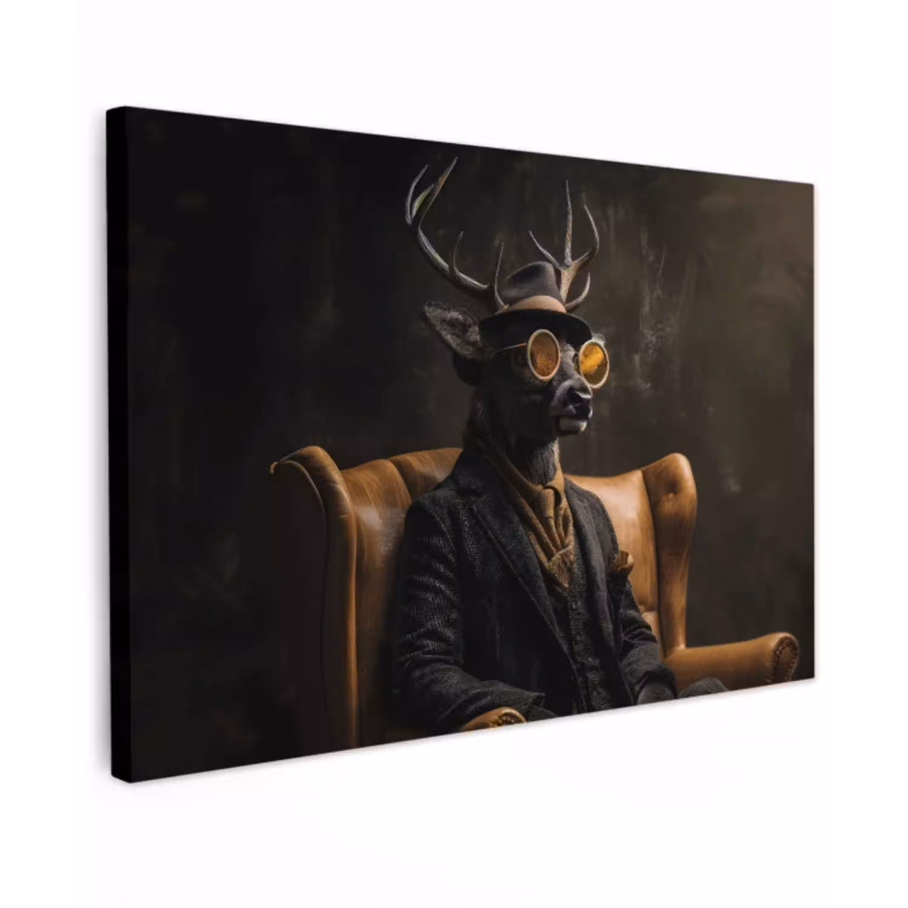Hert - Zonnebril - Zwart - Pak Tuinposter op houten frame 2 cm dik klein -3d