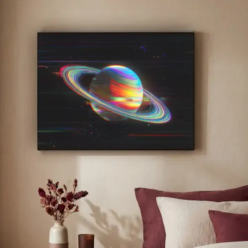 Planeet - Cirkel - Kleurrijk Textielframe zwart klein -sfeer1