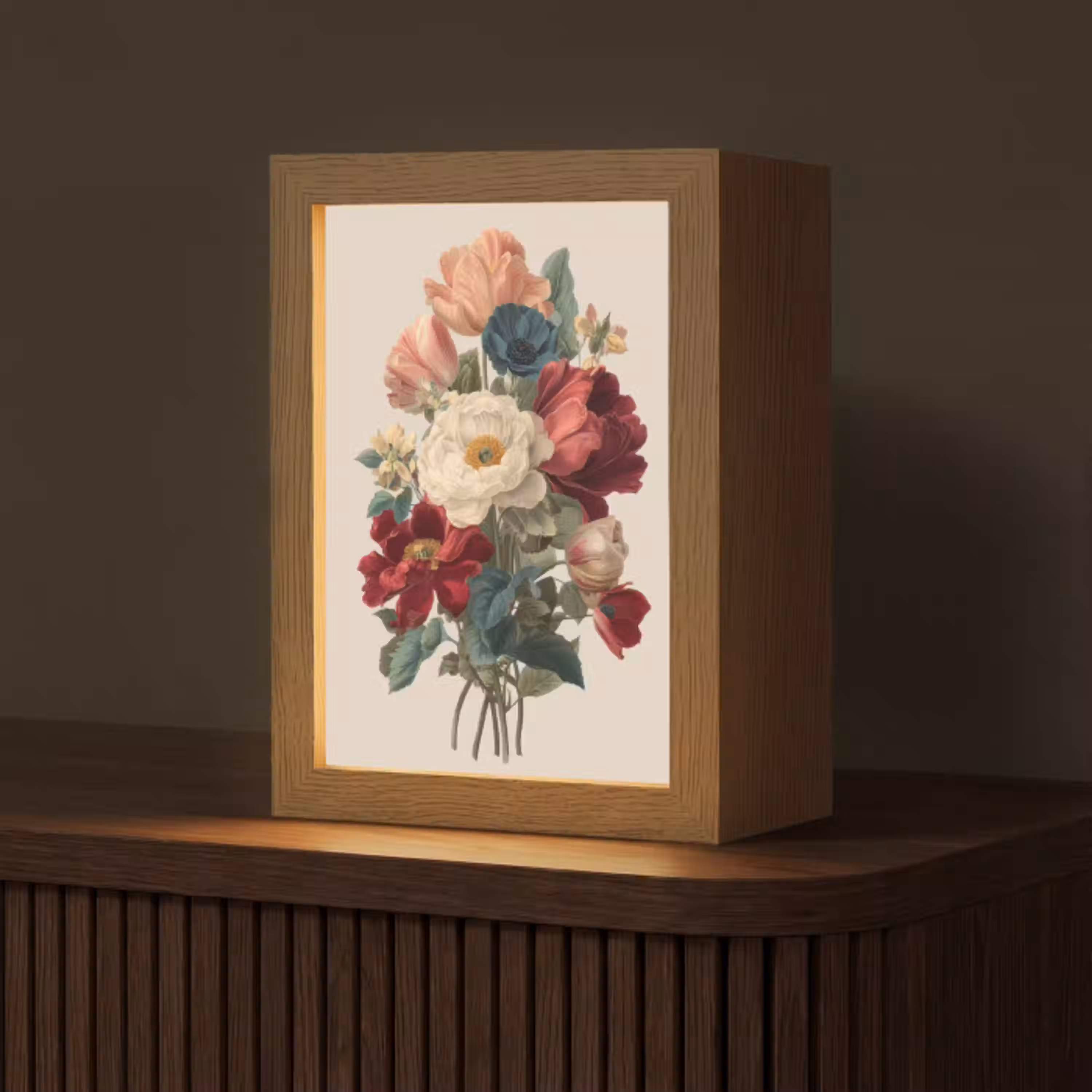 Boeket - Warme tinten - Elegant Light Box met kabel (Tafellamp) klein -z3d_website