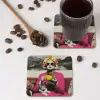 Vrouw - Kat - Bloemen - Kopje - Retro onderzetter kurk middel -sfeer2