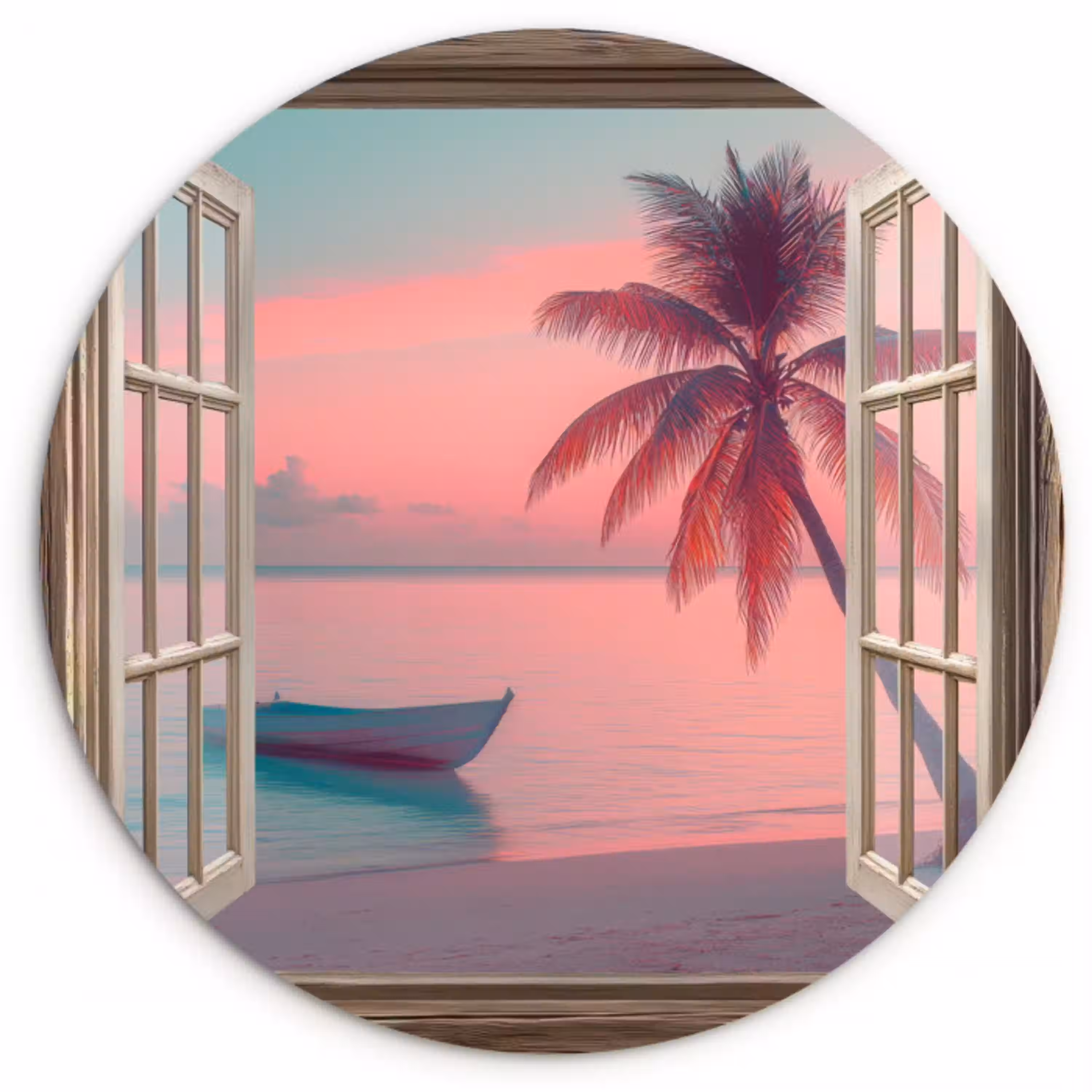 Doorkijk - Strand - Palmboom - Tropisch Wandcirkel kunststof plaat 5mm dik klein -3d