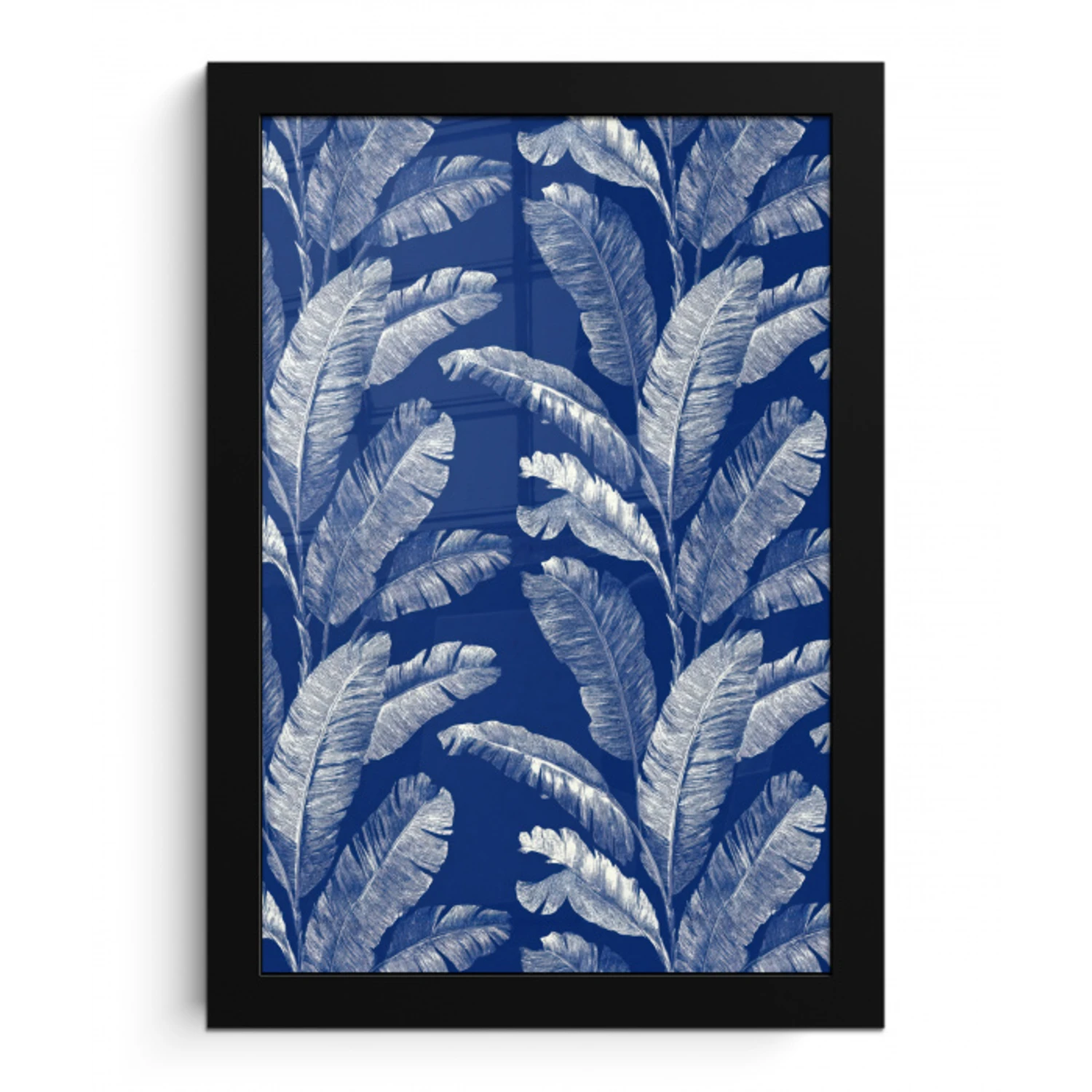 Blad - Palm - Blauw fotolijst zwart zonder passe partout klein 224 -3d