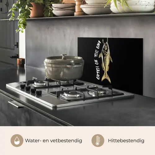 Vis - Zwart - Goud - Tekst keuken achterwand spatscherm klein -usp_NL