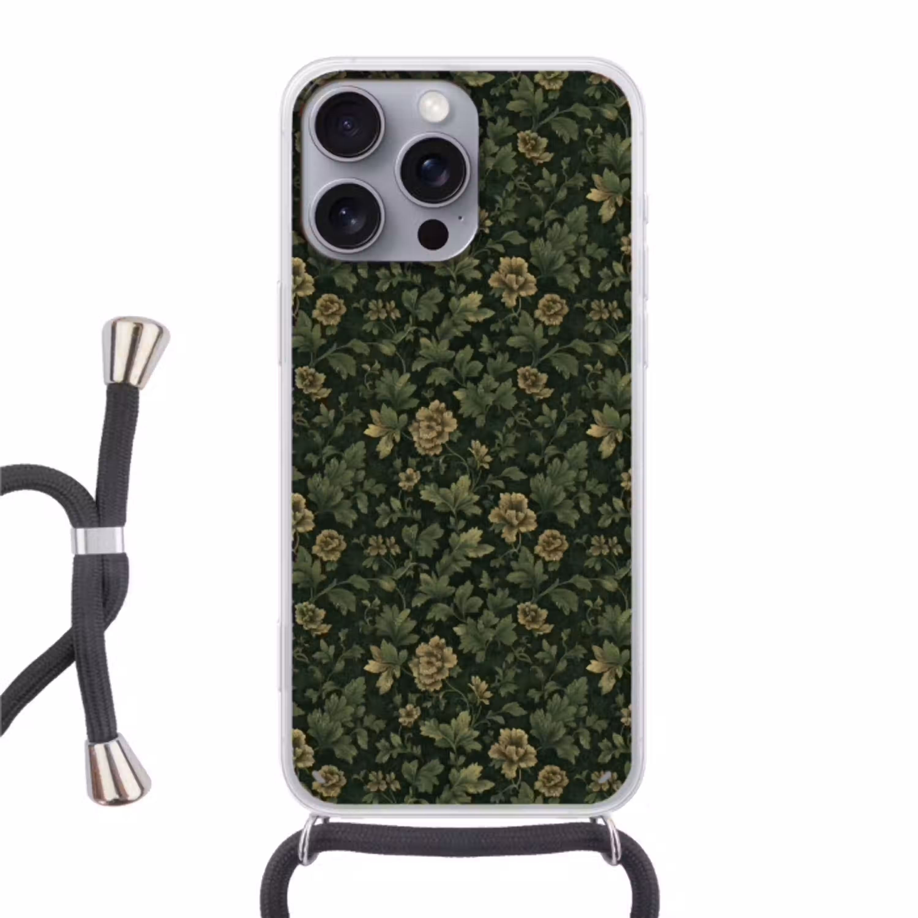 Donker - Groen - Goud - Botanisch Hoesje iPhone 16 Pro Max met koord klein 804 -3d