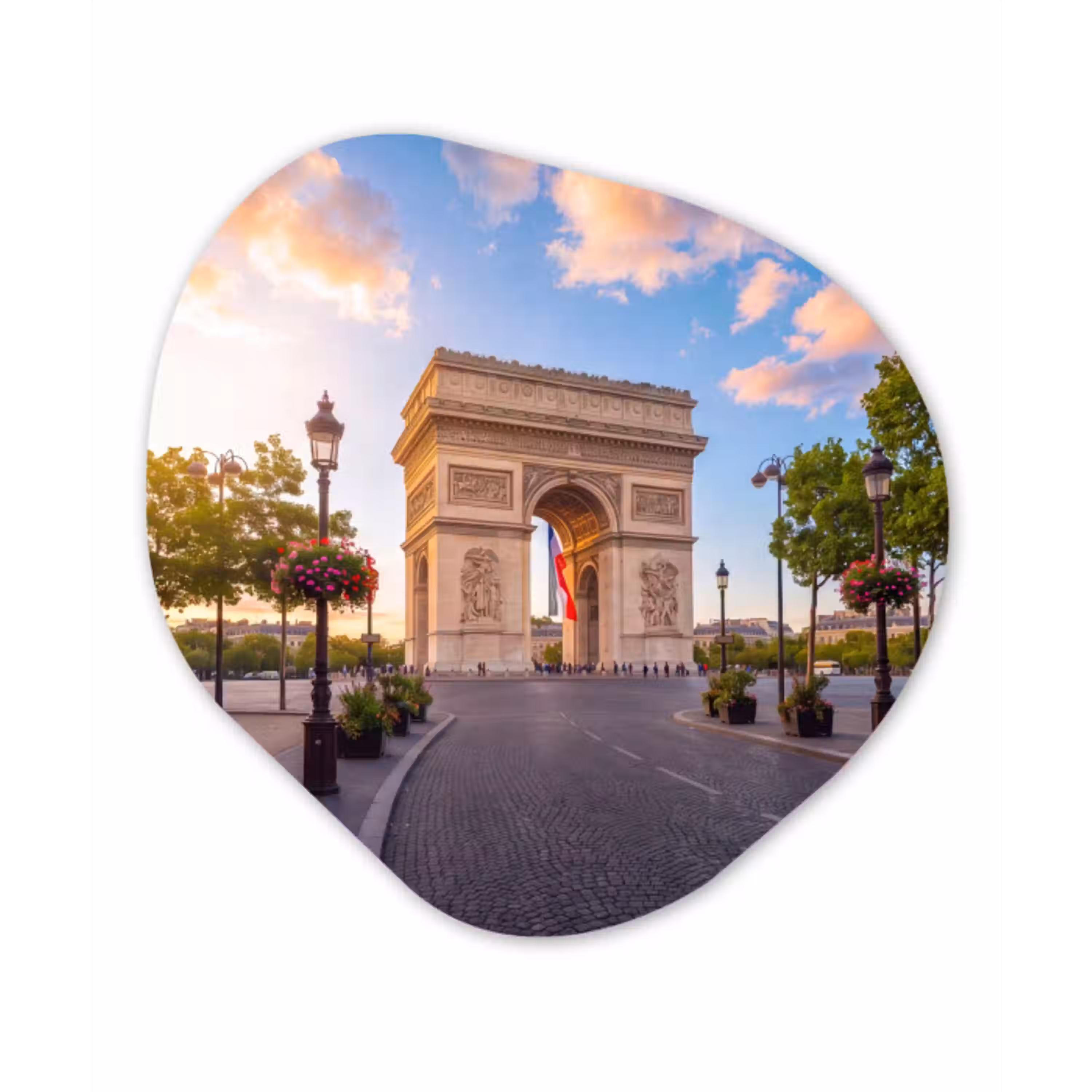 Monument - Parijs - Zonsondergang - Architectuur - Goud Wandcirkel Organisch Aluminium middel -3d