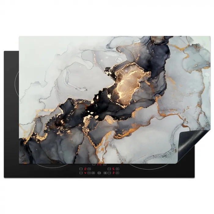 Zwart - Marmer - Luxe - Goud Inductie beschermer vinyl 3mm klein -3d