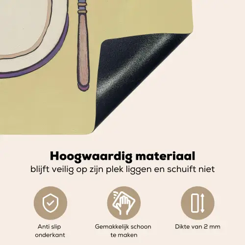 Illustratie - Bord - Bestek - Beige Inductie beschemer met haakjes klein -ky-onderkant-nl