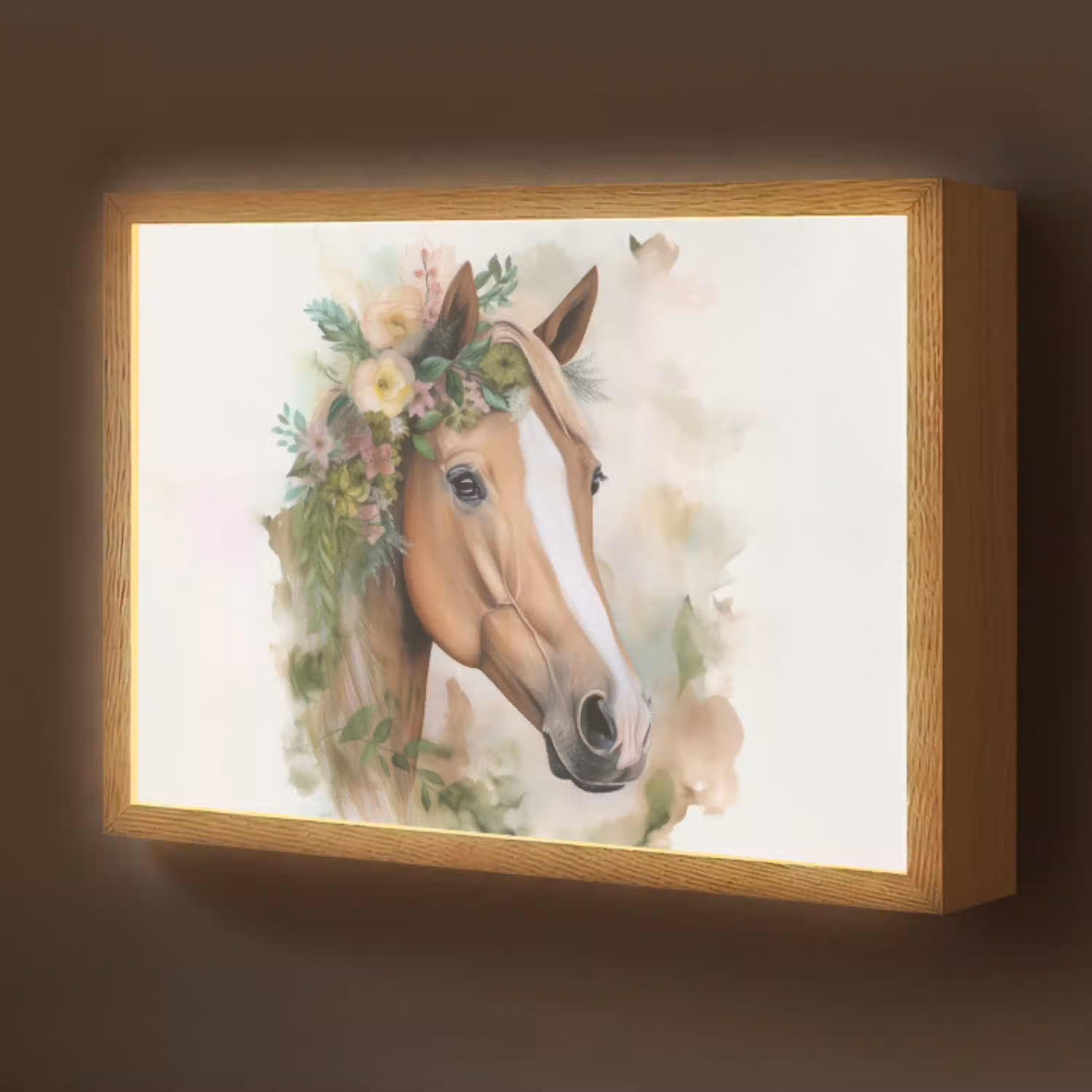 Paard - Bloemen - Natuur - Waterverf - Dieren Light Box met batterij (Wandlamp kind) middel -z3d_website