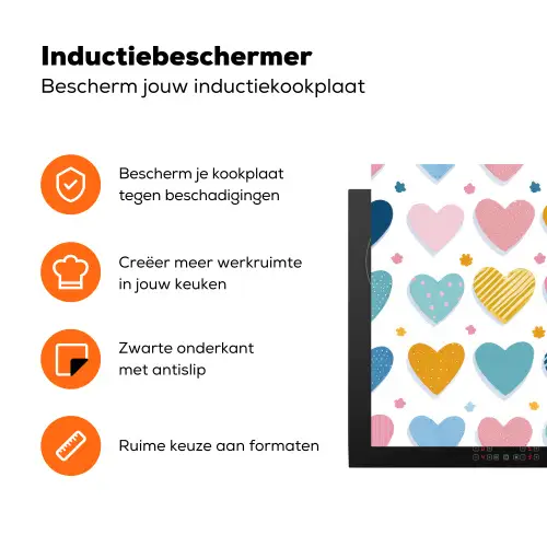 Hartjes - Pastel - Kleurcontrast - Handgetekend Inductie beschermer vinyl 3mm klein -zzzzzzz-td-ups