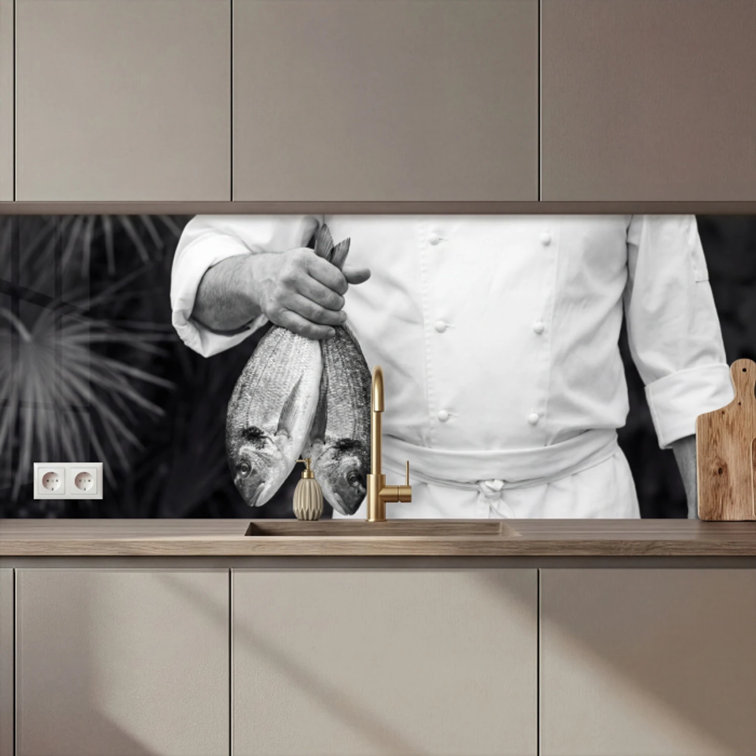 Vissen - Chef - Zwart - Wit keuken achterwand 2 middel zz_3dshopping
