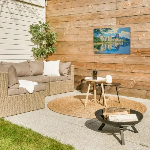 Berg - Skyline - Strand - Water Tuinposter op houten frame 2 cm dik klein -sfeer2
