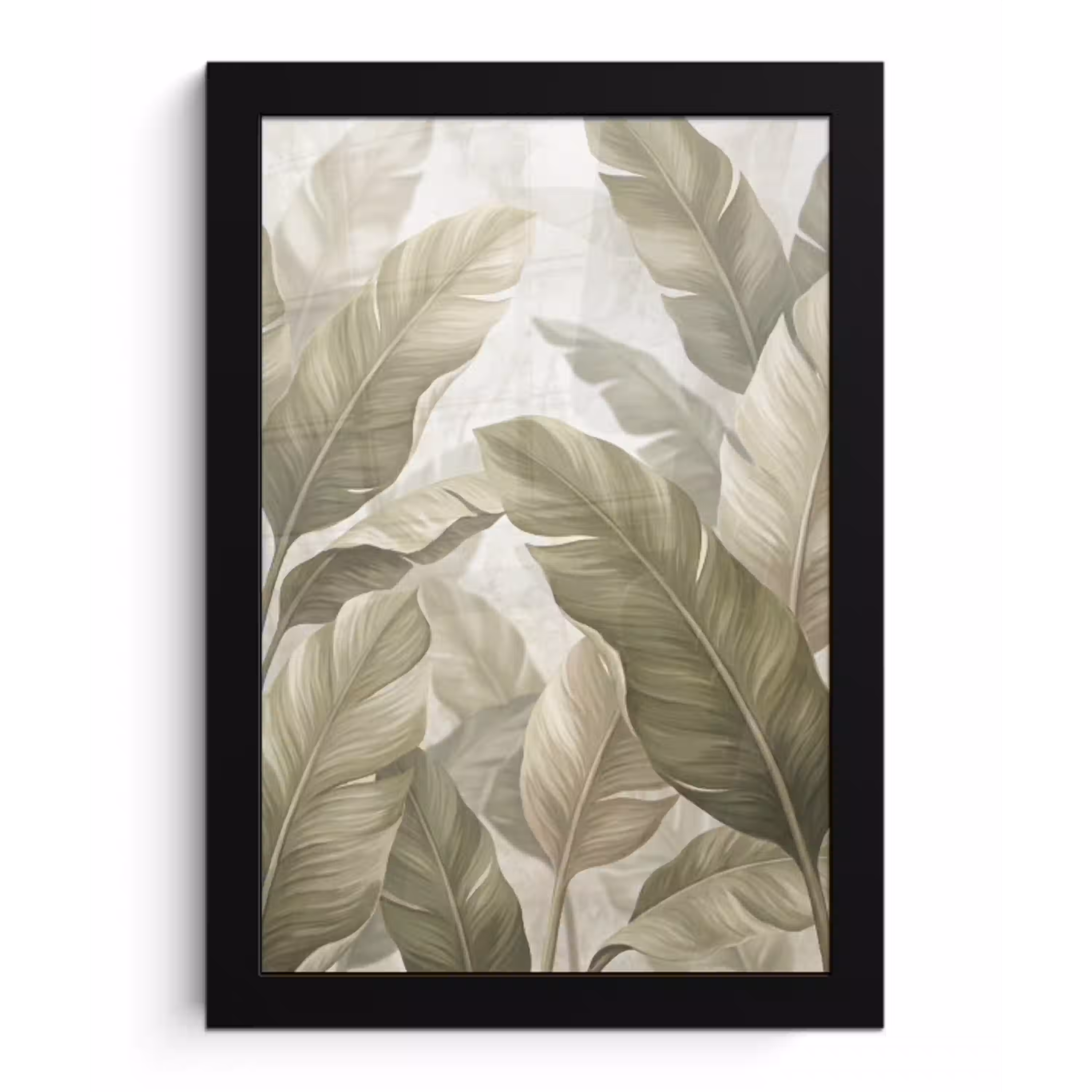Bladeren - Tropisch - Natuur - Abstract - Beige fotolijst zwart zonder passe partout klein -3d