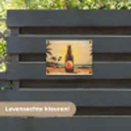 Bierfles - Zonsondergang - Palmbomen - Zee tuinposter los doek klein -sfeer3