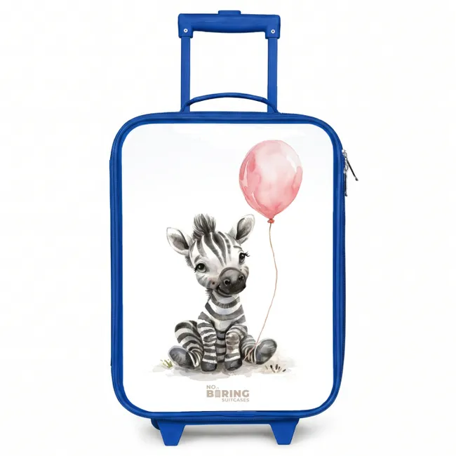 Kids’ Suitcase - Blue - Zebra with pink balloon