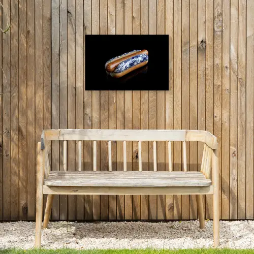 Hotdog - Porselein - Delfts blauw - Eten Tuinposter op houten frame 2 cm dik klein -sfeer4