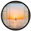Doorkijk - Zee - Boot - Zonsondergang Fotolijst rond zonder passe partout klein -3d