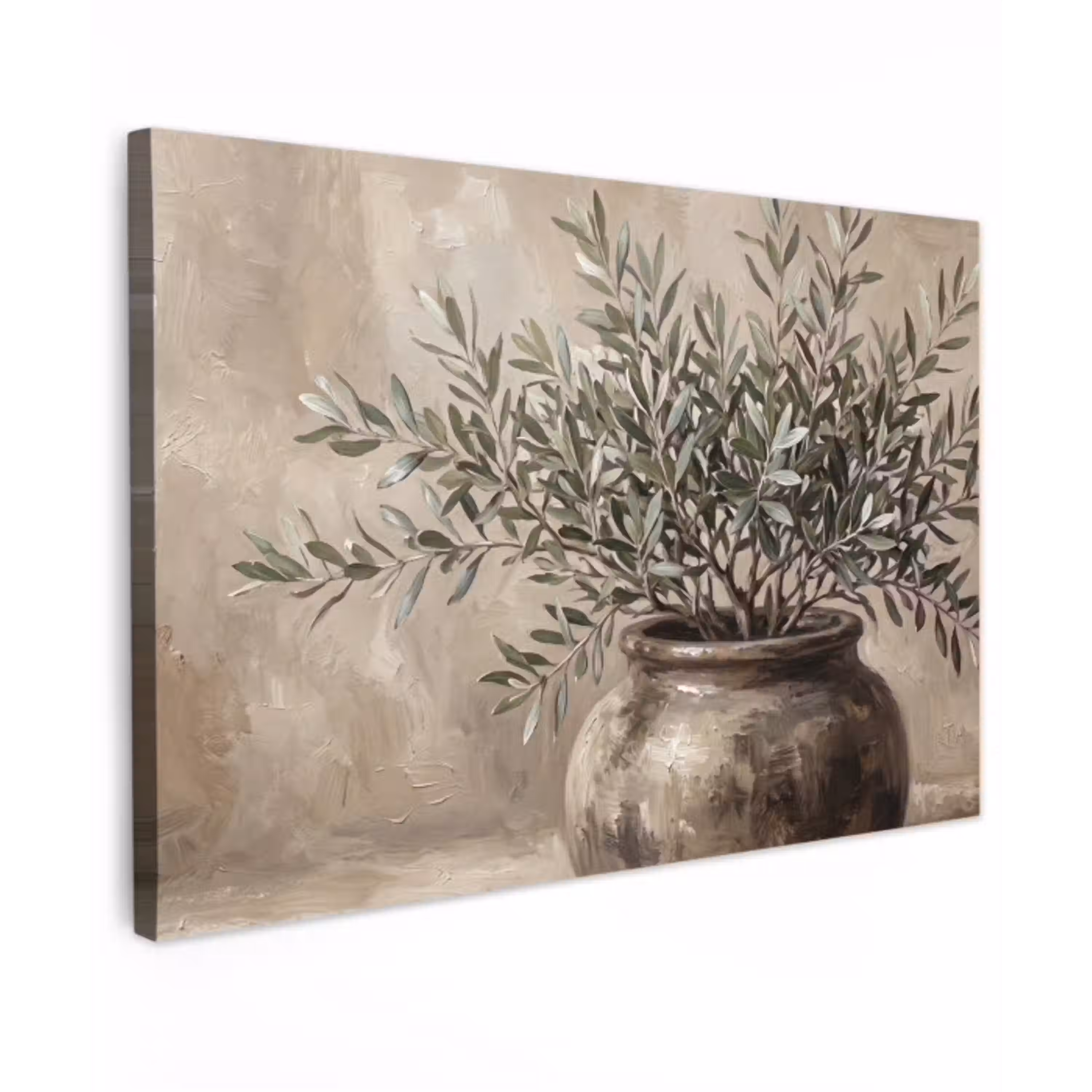 Olijfplant - Aardenpot - Abstract - Beige canvas 2cm klein -z3d