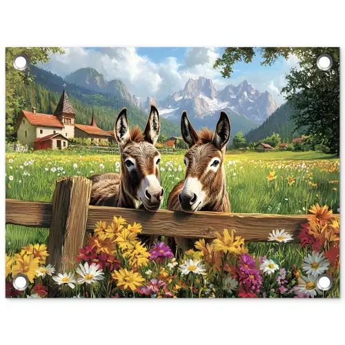 Ezels - Bloemen - Zomers tuinposter los doek klein -3d