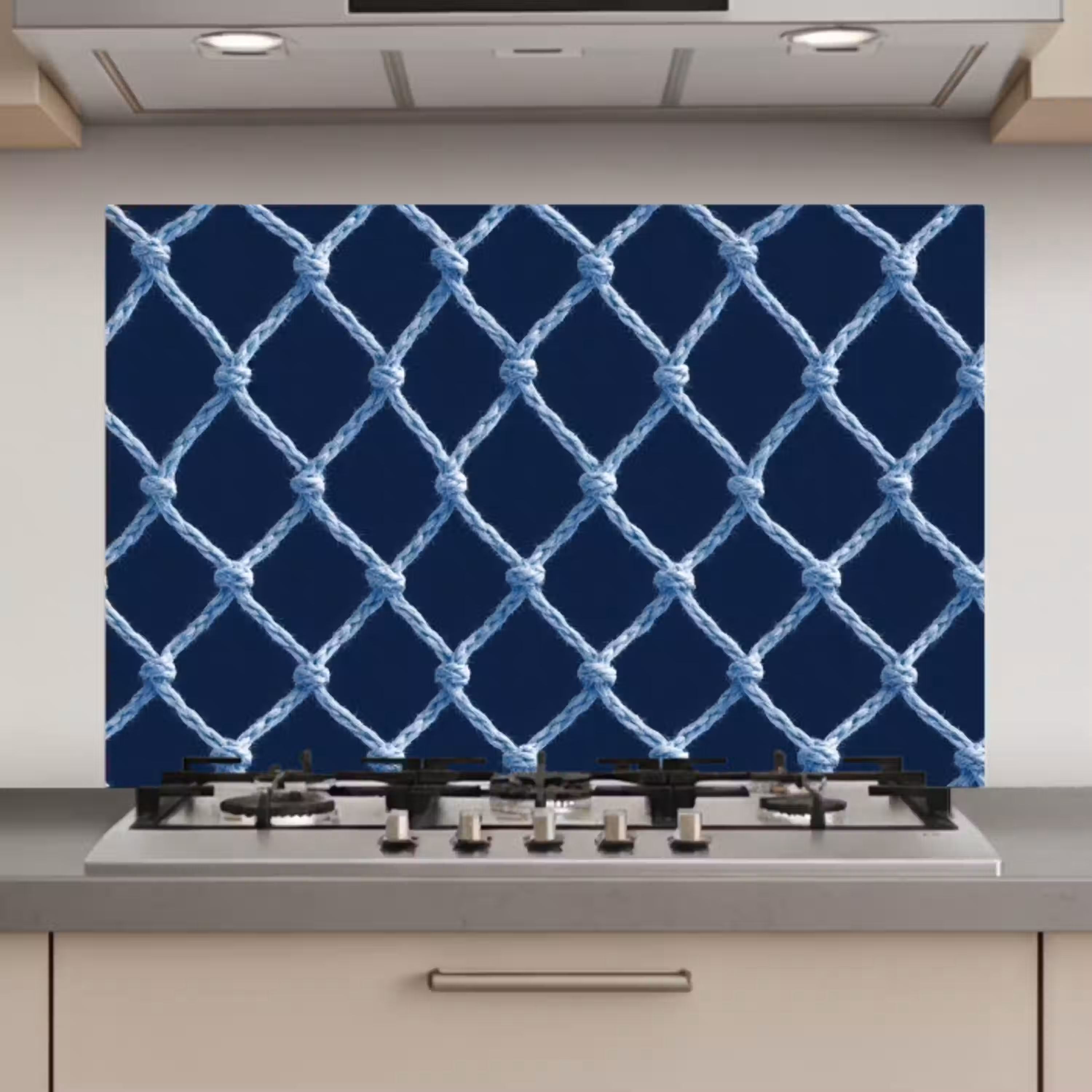 Visnet - Touw - Patroon - Marineblauw keuken achterwand spatscherm klein 900 -3d_website