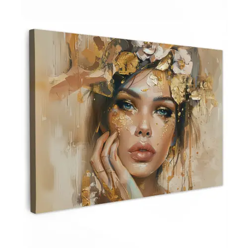 Vrouw - Bloemen  - Goud - Portret canvas 2cm klein -z3d