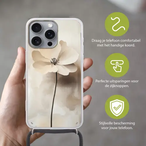 Bloem - Beige - Verf - Schaduw Hoesje iPhone 16 Pro Max met koord klein -sfeer2_NL