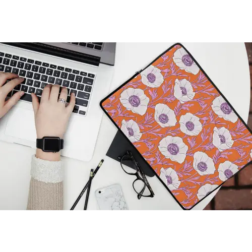 Bloemen - Grafisch - Oranje laptophoes neopreen klein 279 -bureau