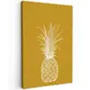 Lijnillustratie - Ananas - Bladkroon - Okergeel Tuinposter op houten frame 2 cm dik klein -3d